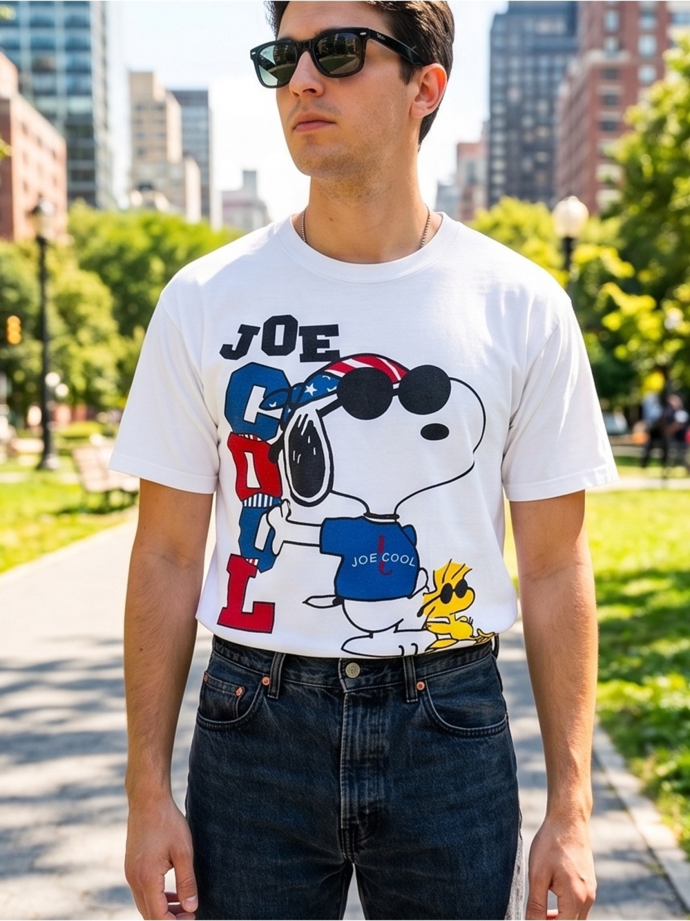 Snoopy 'Joe Cool' Graphic Tee - White with Red & Blue Print